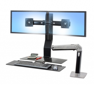 ERGOTRON WorkFit-A, Dual Display, Polished aluminum, nastavitelný stolní držák pro dva monitory , kláv.+myš+odkl. plocha