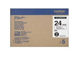 Brother - HGE651V5, žlutá / černá , 24 mm (pro PT 9xxx) - balení 5 ks