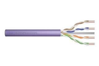 Digitus UTP kabel drát AWG23, měď, Cat.6, box 100m, LSOH, fialová