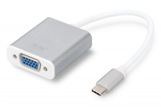 DIGITUS USB Typ C 1080p VGA Adaptér, hliníkové šasi, 20 cm kabel, Chipset: VL100+IT6513