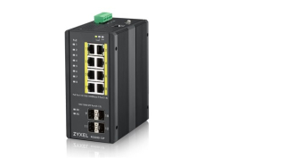 Zyxel RGS200-12P, 12-port Gigabit WebManaged switch: 8x GbE + 4x SFP, PoE (802.3at, 30W), Power budget 240W, DIN rail/Wa