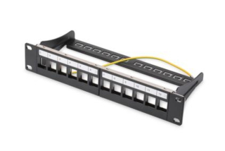 DIGITUS Modulární propojovací panel, stíněný, 12 portů, 1U, 254 mm (10 "), montáž do stojanu, černá RAL 9005