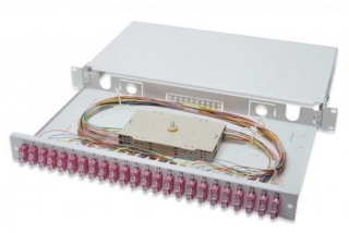 Digitus Fiber Optic Sliding Splice Box, 1U, Equipped 24x SC duplex, incl. M 25 Screw, Splice Cassette OM4 Color Pigtails, Adapter