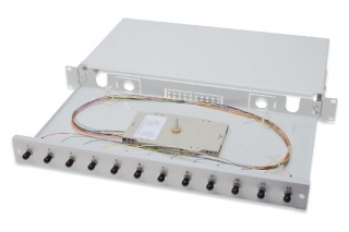 Digitus Fiber Optic Sliding Splice Box, 1U, Equipped 12x ST, incl. M 25 Screw, Splice Cassette Color Pigtails OM3, Adapter