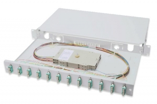Digitus Fiber Optic Sliding Splice Box, 1U, Equipped 12x SC duplex, incl. M 25 Screw, Splice Cassette Color Pigtails OM3, Adapter