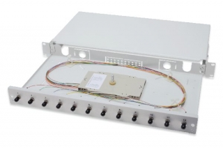 Digitus Fiber Optic Sliding Splice Box, 1U, Equipped 12x ST, incl. M 25 Screw, Splice Cassette Color Pigtails OM2, Adapter