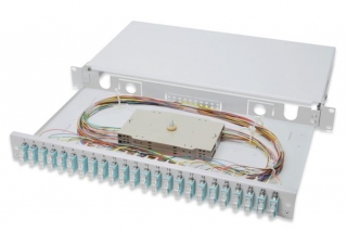 Digitus Fiber Optic Sliding Splice Box, 1U, Equipped 24x SC duplex, incl. M 25 Screw, Splice Cassette OM 3 Color Pigtails, Adapter