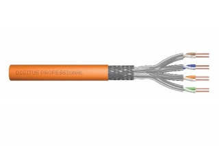 Digitus Instalační kabel CAT 7 S-FTP, 1200 MHz Dca (EN 50575), AWG 23/1, 1000 m buben, simplex, barva oranžová