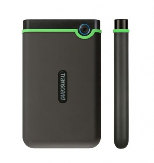 TRANSCEND 2TB StoreJet 25M3S SLIM, 2.5”, USB 3.0 (3.1 Gen 1) Externí Anti-Shock disk, tenký profil, šedo/zelený