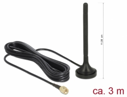 Delock LTE Anténa SMA samec 2 dBi všesměrová pevná s magnetickou základnou a připojovací kabel RG-174 3 m venkovní černý