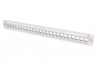 DIGITUS Modular Patch Panel, stíněný, 24 portů, 1U, Rack Mount, transp. štítek pole, šedáModular Patch Panel, stíněný, 24 portů, 1