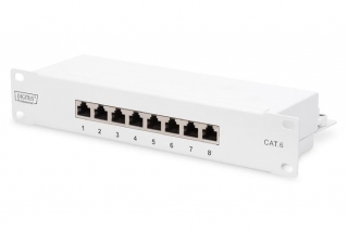 DIGITUS CAT 6 patch panel, stíněný, 8 portů RJ45 8P8C, LSA, 1U, 254 mm (10 ") Rack Mount, šedá