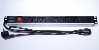 PremiumCord Panel napájecí do 19" racku 1U, 9xIEC (C13), 2m kabel,vypínač