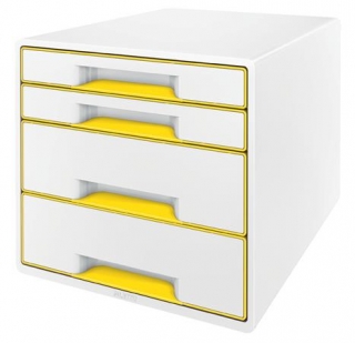 Zásuvkový box Leitz WOW CUBE, 4 zásuvky, bílá/žlutá