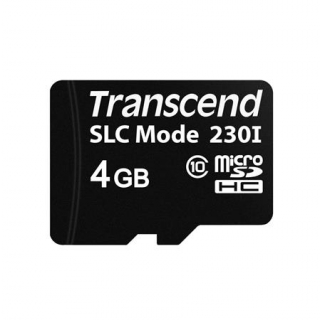 Transcend 4GB microSDHC230I (Class 10) 3D TLC (SLC mode) průmyslová paměťová karta, 100MB/s R, 70MB/s W, černá