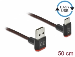 Delock Kabel EASY-USB 2.0 Typ-A samec na USB Type-C™ samec pravoúhlý nahoru / dolů 0,5 m černý