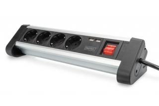 DIGITUS čtyřcestný kancelářský zásuvkový pásek s 2x USB porty