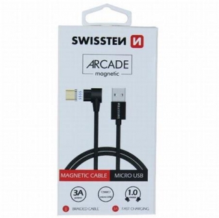 SWISSTEN MAGNETICKÝ TEXTILNÍ DATOVÝ KABEL ARCADE USB / MICRO USB 1,2 M ČERNÝ