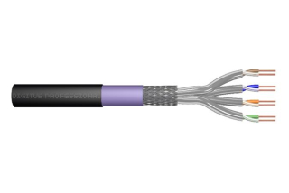 DIGITUS CAT 7 S-FTP venkovní instalační kabel, 1200 MHz PE, vnitřní Eca (LSZH-1), AWG 23/1, 1000 m buben, simplex, barva černá a f