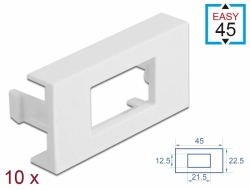 Delock Destička modulu Easy 45, obdélníková, s výřezem 12,5 mm x 21,5 mm, 45 x 22,5 mm, 10 ks, bílá