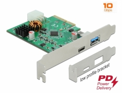 Delock Karta PCI Express x4 na 1 x externí USB Type-C™ samice s funkcí PD + 1 x externí USB Typu-A samice SuperSpeed USB