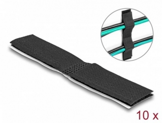 Delock Držák kabelů na suchý zip, samolepící, D 110 mm x Š 20 mm, sada 10 ks, černý