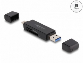 Delock SuperSpeed USB 5 Gbps čtečka karet USB Type-C™ / Typu-A pro paměťové karty SD a Micro SD