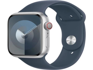 Apple Watch Series 9 Cellular 45mm Stříbrný hliník s bouřkově modrým sportovním řemínkem M/L