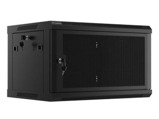 LANBERG Nástěnná jednodílná skříň 19", 6U/600x450, (v rozloženém stavu), perforované dveře, černá (RAL9004)