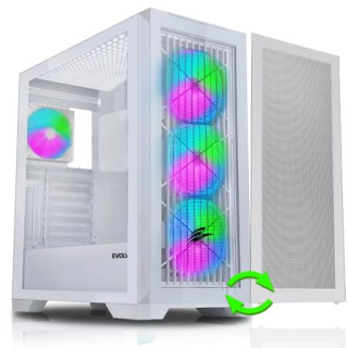 EVOLVEO Ptero Q2W+, Počítačová skříň 2x čelní panel - sklo /mřížka, 4x vent, case ATX - bílá