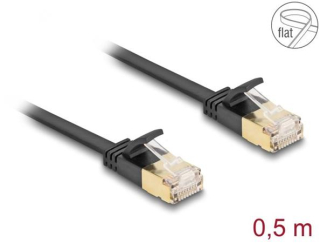 Delock Síťový kabel RJ45 Cat.6A, ze zástrčky na zástrčku,s robustní západkou a hrubým plochým kabelem Cat.7,U/FTP, 0,5 m
