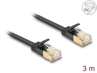 Delock Síťový kabel RJ45 Cat.6A, ze zástrčky na zástrčku, s robustní západkou a hrubým plochým kabelem Cat.7, U/FTP, 3 m