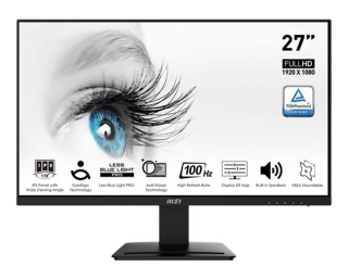 MSI monitor PRO MP273A, 27" IPS/1920 x 1080 (FHD)/100Hz/1ms/DP/HDMI/D-Sub/černá